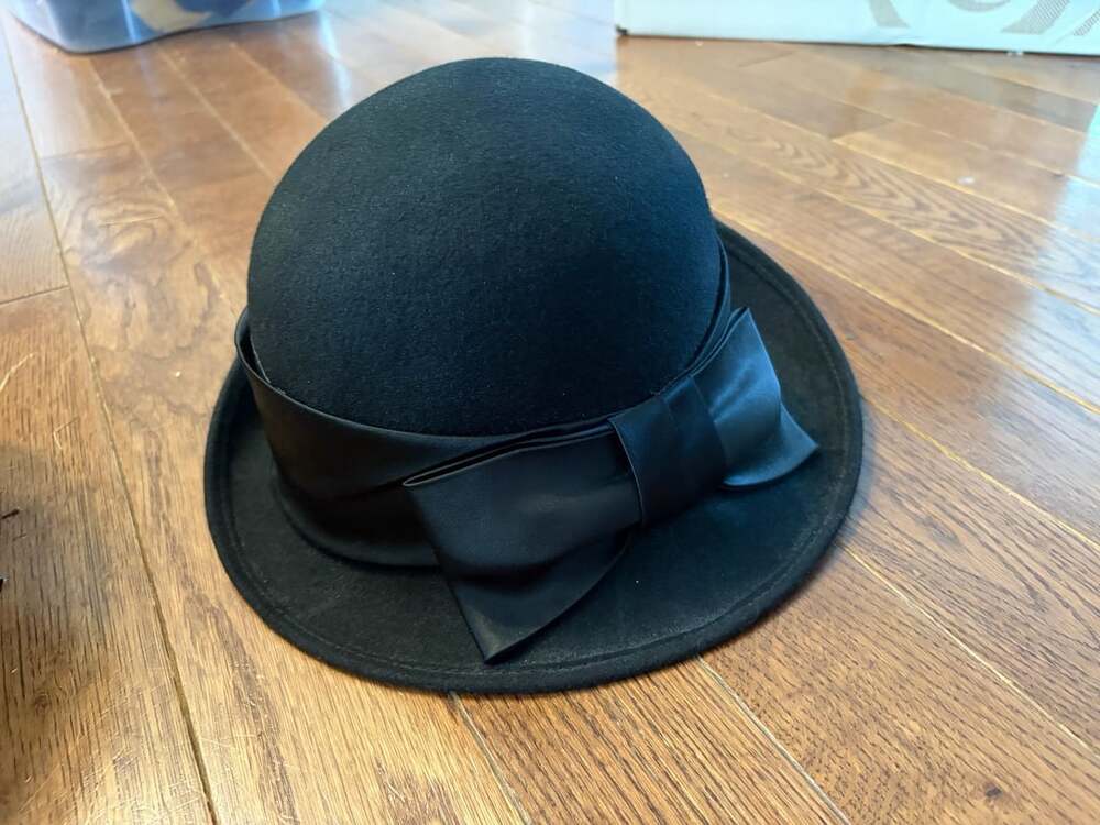 Baxter Wells Wool Bowler Hat Black Satin Bow Cloche